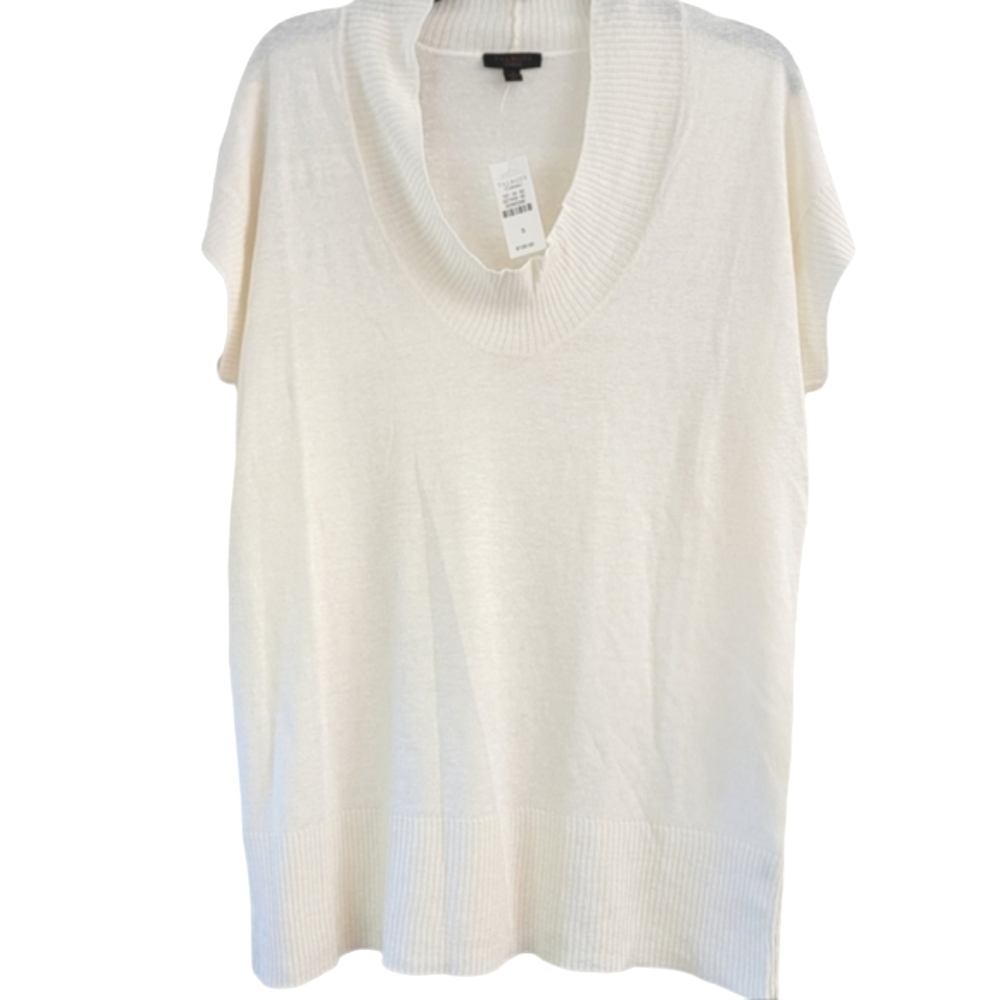 Talbots Collection NWT Linen Silk Blend Ivory Scoop Neck Blouse Womens Size Sm